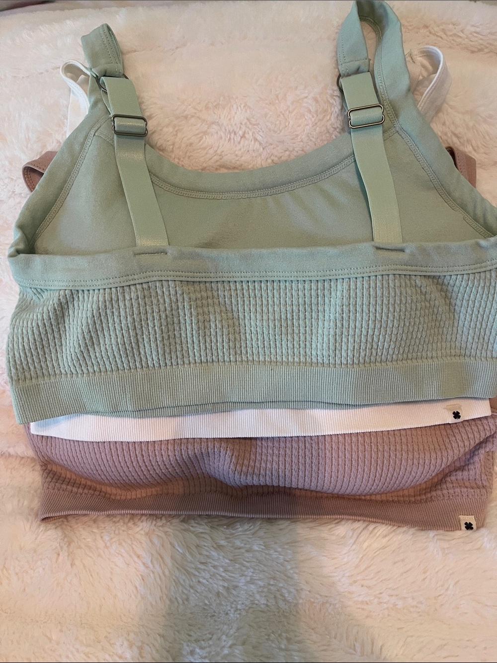 Lucky Brand Ribbed Bralette Trio - Mauve, Sage & Ivory - Picture 5 of 7